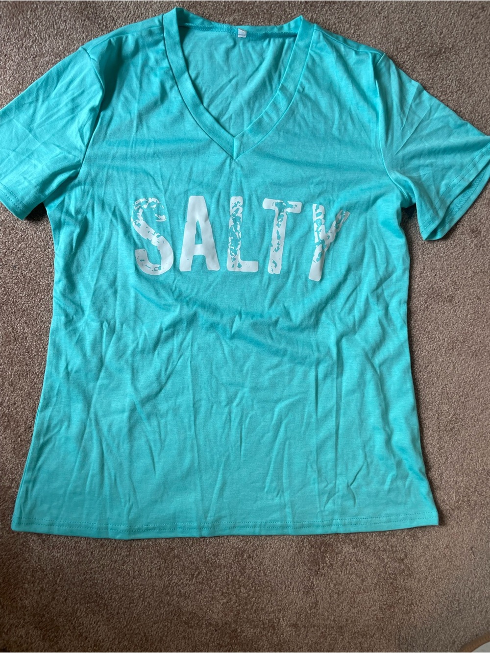 Women's Teal 'SALTY' V-Neck Graphic Tee